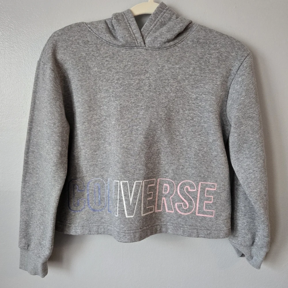 Converse Girls Bundle: 2 Gray Cropped Hoodies Size Large 12-13 Rainbow & Pastel